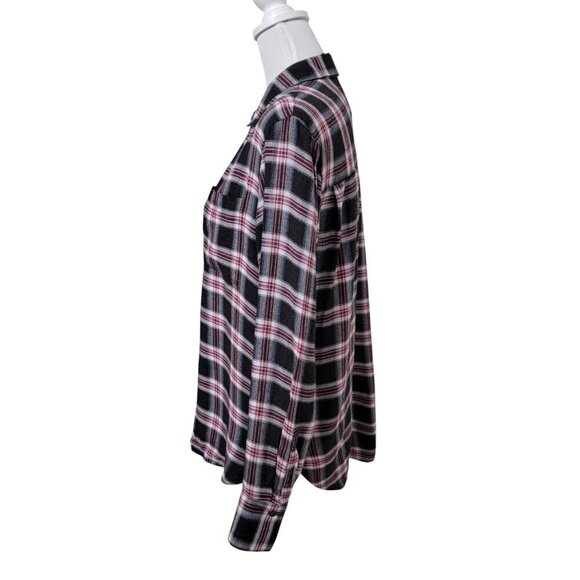 Treasure & Bond Size XS Black, Blue, White & Burgundy Plaid "Boyfriend" Flannel - Picture 3 of 12